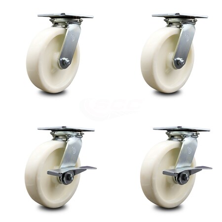 Service Caster 8 Inch Nylon Swivel Caster Set with Ball Bearings 2 Brakes SCC-35S820-NYB-2-SLB-2